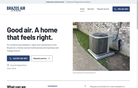 Brazos Air independent website design preview