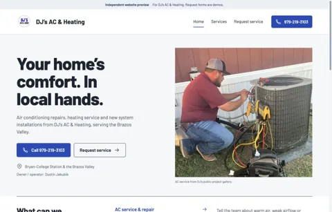 DJ’s AC & Heating independent website design preview