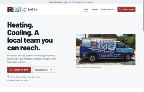 RMG Air & Heating independent website design preview