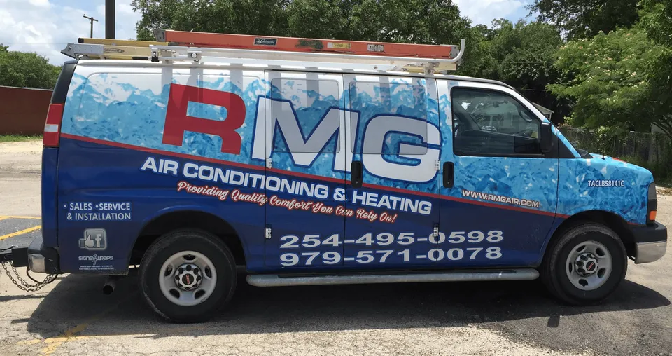 RMG Air Conditioning and Heating’s branded service van shown on the current business website